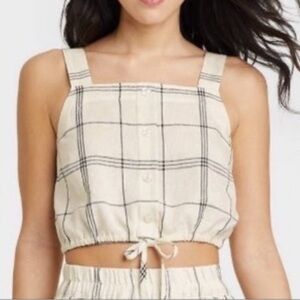 A New Day Crop Tie Front Black and Cream Target Large Tank Top Blouse